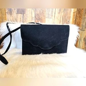 Black Faux Suede "Sassy" Brand Clutch Purse Handbag Button Closure